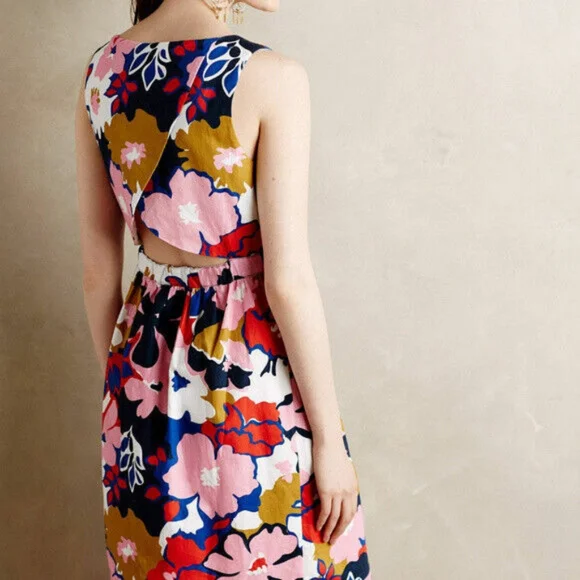 Anthropologie Whit Two Petal Crossback Dress Floral Mod Retro Tiki Twee - Picture 2 of 16